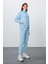 Açık Mavi Kompakt Pamuklu Kalın Pürüzsüz Dokulu Dik Yaka Oversize Fit Kadın Eşofman Takım - 95340 3