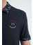 Lacivert Yazı Nakışlı Baskı Detaylı Standart Kalıp Polo Yaka Erkek T-Shirt - 88239 4