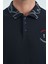 Lacivert Yazı Nakışlı Baskı Detaylı Standart Kalıp Polo Yaka Erkek T-Shirt - 88239 5