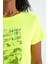 Neon Sarı Ön Baskılı Sırtı V Dekolteli Standart Kalıp Kısa Kollu Kadın Spor T-Shirt - 97264 4