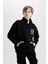 Erkek Çocuk Siyah Oversize Geniş Kalıp Balıkçı Yaka Baskılı Sweatshirt D5676A824WN 3