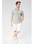 Erkek Beli Yarım Lastikli Keten Pamuk Karışımlı Slim Fit Şort Ekru 2