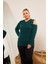 Büyük Beden Omuz Detay Örme Bluz Zümrüt 3
