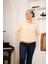 Büyük Beden Yakası Fermuarlı Sweatshirt Ekru 3