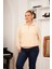 Büyük Beden Yakası Fermuarlı Sweatshirt Ekru 4