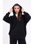 Kadın Siyah Normal Kalıp Basic Beli Lastikli Kapüşonlu Oversize Mevsimlik Alt Üst Eşofman Takımı 4