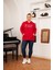 Büyük Beden Taş Baskılı Sweatshirt Kırmızı 5