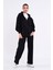 Kadın Siyah Normal Kalıp Basic Beli Lastikli Kapüşonlu Oversize Mevsimlik Alt Üst Eşofman Takımı 5