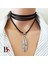 Siyah Süet - Tüy Kolye Ucu Kadın Choker Kolye 1