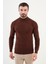 Düz Kiremit Rengi Slim Fit Yarım Balıkçı Yaka Erkek Triko Kazak 1