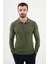 Desenli Haki Slim Fit Polo Yaka Erkek Triko Kazak 1
