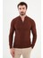 Dokulu Kiremit Rengi Slim Fit Fermuarlı Yarım Balıkçı Yaka Erkek Triko Kazak 1