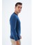 Erkek İndigo %100 Pamuk Bisiklet Yaka Triko Kazak TRIST-1101 2