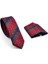 Bordo Kahverengi ve Lacivert Verev Desenli Dokuma Kumaş Mendilli Slim Fit Kravat // SDK-240802 2