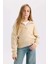 Kız Çocuk Polo Yaka Basic Düz Triko Kazak C9667A824WN 3