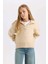 Kız Çocuk Polo Yaka Basic Düz Triko Kazak C9667A824WN 4