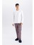 Pijama Takım Bisiklet Yaka Uzun Kollu Basic Düz Üst Kareli Beli Lastikli Alt D0943AX24WN 2