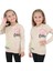 Kız Çocuk Ayıcık ve Yazı Desenli Bej Renk Şardonlu Sweatshirt 1