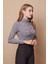 Kadın Desenli Esnek Yumuşak Dokulu Triko Tam Balıkçı Uzun Kol Bluz-Gri 5