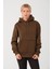 Kadın Haki %100 Pamuk Kordonlu Kanguru Cep Şardonlu Kapüşonlu Kordonlu Regular Fit Sweatshirt 2