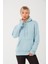 Kadın Duman Mavi %100 Pamuk Kordonlu Kanguru Cep Şardonlu Kapüşonlu Kordonlu Regular Fit Sweatshirt 3