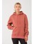 Kadın Mercan %100 Pamuk Kordonlu Kanguru Cep Şardonlu Kapüşonlu Kordonlu Regular Fit Sweatshirt 3