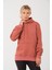 Kadın Mercan %100 Pamuk Kordonlu Kanguru Cep Şardonlu Kapüşonlu Kordonlu Regular Fit Sweatshirt 4