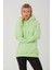 Kadın Açık Yeşil %100 Pamuk Kordonlu Kanguru Cep Şardonlu Kapüşonlu Kordonlu Regular Fit Sweatshirt 1