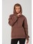 Kadın Vizon %100 Pamuk Kordonlu Kanguru Cep Şardonlu Kapüşonlu Kordonlu Regular Fit Sweatshirt 1