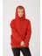 Kadın Kiremit %100 Pamuk Kordonlu Kanguru Cep Şardonlu Kapüşonlu Kordonlu Regular Fit Sweatshirt 3