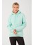 Kadın Neon Yeşil %100 Pamuk Kordonlu Kanguru Cep Şardonlu Kapüşonlu Kordonlu Regular Fit Sweatshirt 2