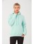 Kadın Neon Yeşil %100 Pamuk Kordonlu Kanguru Cep Şardonlu Kapüşonlu Kordonlu Regular Fit Sweatshirt 3