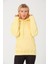 Kadın Limon Sarı %100 Pamuk Kordonlu Kanguru Cep Şardonlu Kapüşonlu Kordonlu Regular Fit Sweatshirt 5