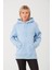 Kadın Bebe Mavi %100 Pamuk Kordonlu Kanguru Cep Şardonlu Kapüşonlu Kordonlu Regular Fit Sweatshirt 3