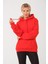 Kadın Nar Çiçeği %100 Pamuk Kordonlu Kanguru Cep Şardonlu Kapüşonlu Kordonlu Regular Fit Sweatshirt 3