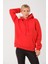 Kadın Nar Çiçeği %100 Pamuk Kordonlu Kanguru Cep Şardonlu Kapüşonlu Kordonlu Regular Fit Sweatshirt 5