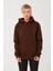 Kadın Kahverengi %100 Pamuk Kordonlu Kanguru Cep Şardonlu Kapüşonlu Kordonlu Regular Fit Sweatshirt 1