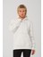 Kadın Beyaz %100 Pamuk Kordonlu Kanguru Cep Şardonlu Kapüşonlu Kordonlu Regular Fit Sweatshirt 2