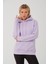 Kadın Lila %100 Pamuk Kordonlu Kanguru Cep Şardonlu Kapüşonlu Kordonlu Regular Fit Sweatshirt 2