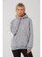 Kadın Gri Melanj %100 Pamuk Kordonlu Kanguru Cep Şardonlu Kapüşonlu Kordonlu Regular Fit Sweatshirt 1