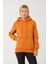 Kadın Tütün %100 Pamuk Kordonlu Kanguru Cep Şardonlu Kapüşonlu Kordonlu Regular Fit Sweatshirt 1