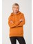 Kadın Tütün %100 Pamuk Kordonlu Kanguru Cep Şardonlu Kapüşonlu Kordonlu Regular Fit Sweatshirt 3