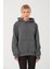 Kadın Antrasit %100 Pamuk Kordonlu Kanguru Cep Şardonlu Kapüşonlu Kordonlu Regular Fit Sweatshirt 1