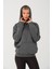 Kadın Antrasit %100 Pamuk Kordonlu Kanguru Cep Şardonlu Kapüşonlu Kordonlu Regular Fit Sweatshirt 3