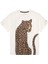 Kolu Yazılı Leopar Desenli Tişört Ekru 1