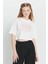 Oversize Fit Bol Kesim %100 Pamuk Bisiklet Yaka Baskılı Crop Tişört 1