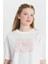 Oversize Fit Bol Kesim %100 Pamuk Bisiklet Yaka Baskılı Crop Tişört 5