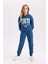 Kız Çocuk 2'li Takım Bisiklet Yaka Baskılı Kalın Sweatshirt Beli Lastikli Jogger Eşofman Altı D2217A824WN 1