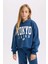 Kız Çocuk 2'li Takım Bisiklet Yaka Baskılı Kalın Sweatshirt Beli Lastikli Jogger Eşofman Altı D2217A824WN 4