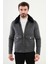 Desenli Gri Slim Fit Torba Cep Kürklü Yaka Yün Erkek Mont 3